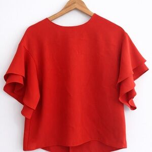 H&M Red Flutter Sleeve Blouse | Size US 2 / CA 2
